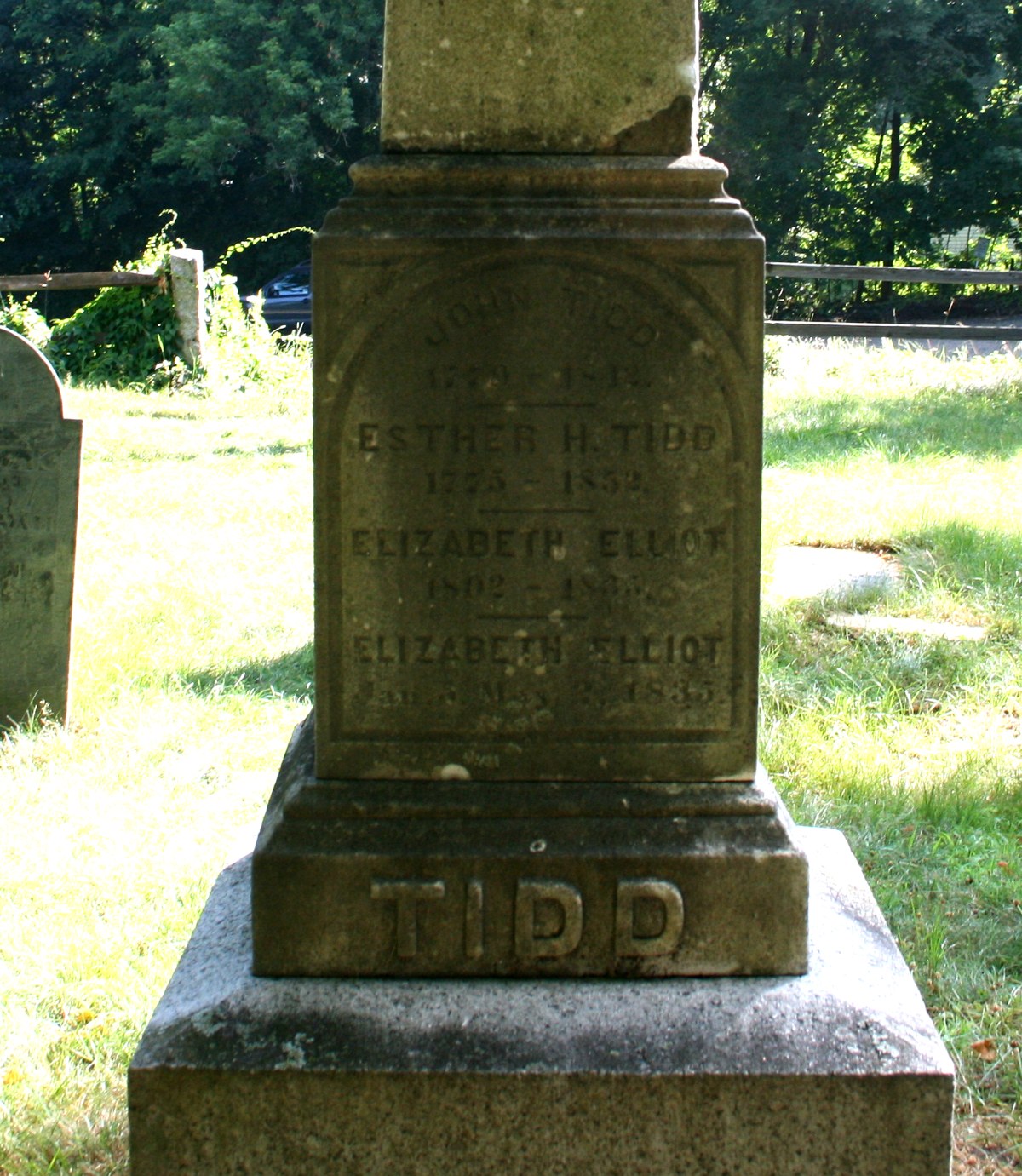 The TIDD family granite obelisk, John Tidd 1779-1842 and Esther H. Tidd