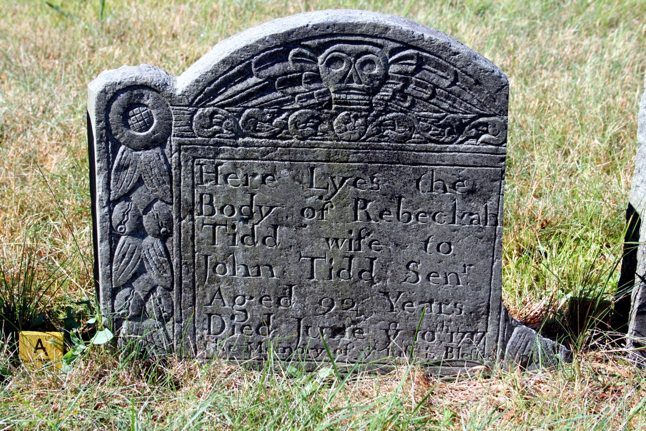 Headstone of Rebeckah Tidd, wife of John Tidd Sr.