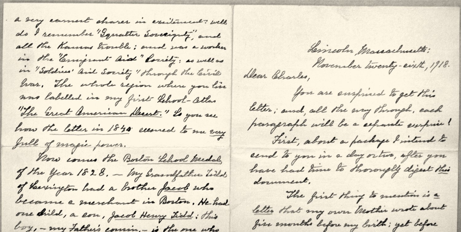 Opening spread of Aunt Esther's 1918 letter