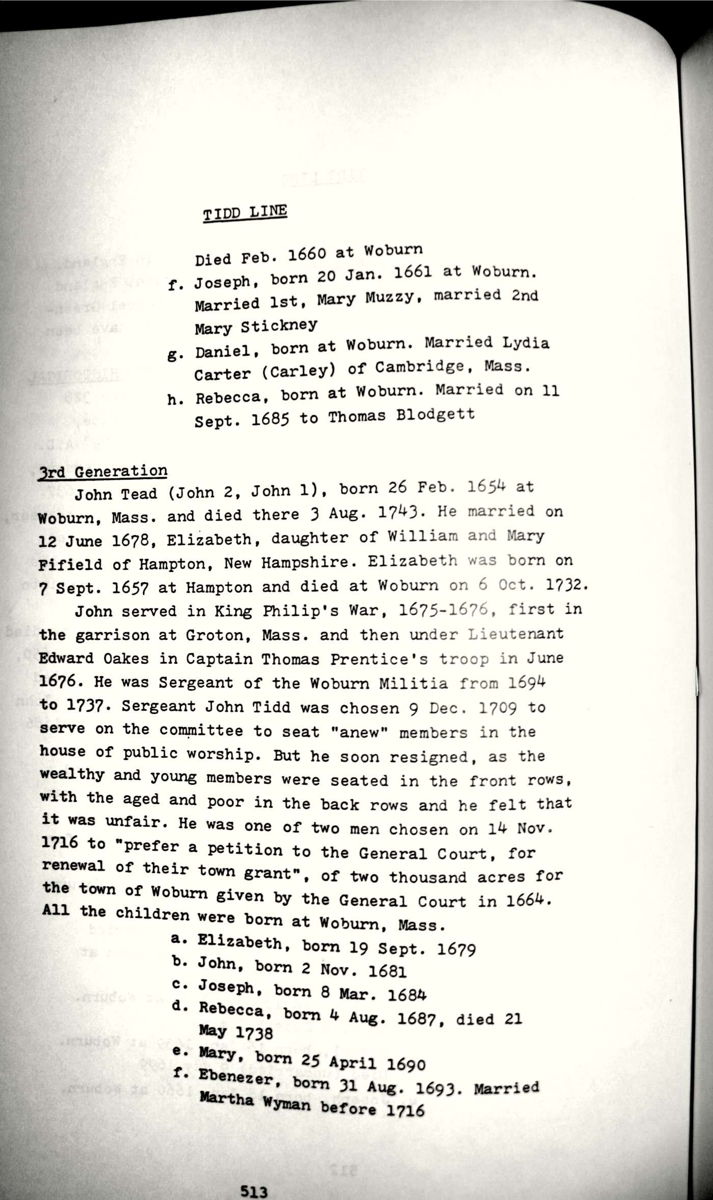 TIDD LINE typescript, page 513, third generation
